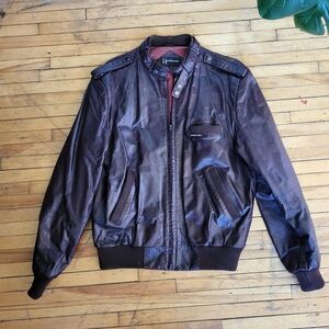 Vtg 1980s brown leather Members Only bomber jacket motorcycle jacket Sz S/M 42